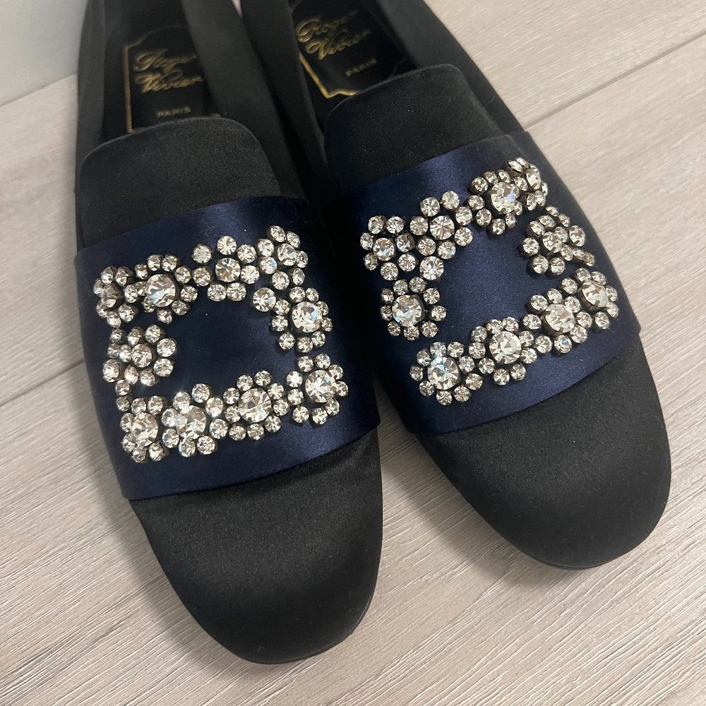 Roger Vivier Satin Crystal Loafers